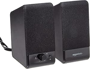 Amazon Basics Altavoces para ordenador de sobremesa o portátil con cable USB, Negro, 13.4 cm