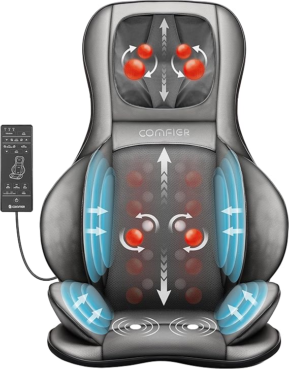 Comfier Colchoneta de Masaje Cuerpo Completo con calefacción, Masajeador de Espalda con Almohada de Masaje Shiatsu Desmontable para el Cuello, 10 Motores vibradores, 4 Almohadillas térmicas