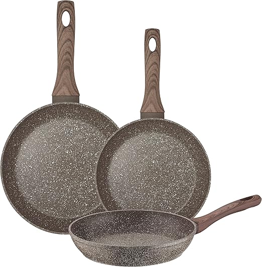 PINTINOX Natura EcoTech - Juego de 3 sartenes de 20,24 y 28 cm con revestimiento ecológico efecto piedra sin PFAS, PFOA, PTFE sin níquel, aptas para todo tipo de cocinas, incluida inducción