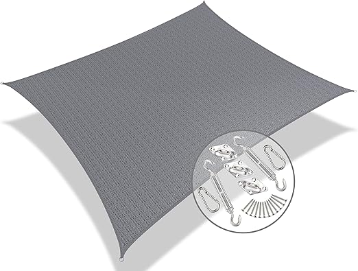VOUNOT Sonnensegel Rechteckig mit Befestigung Set, Sonnenschutz Atmungsaktiv und UV Schutz, für Balkon Garten Terrasse, 5x3m, Grau