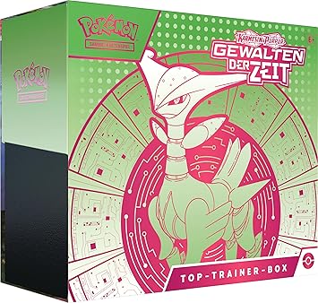 Pokémon Juego de Cartas coleccionables Top Trainer Box Carmesin & Purpur, Violencias del Tiempo: Hoja de Hierro (1 Tarjeta Promocional holográfica Completa con Mandril de Hierro, 9 Paquetes de