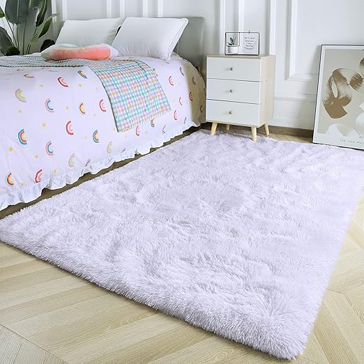 MARATIP Alfombra Salón Grande Pelo Largo Lavable para Habitación o Dormitorio, Esponjosa, de Cama (Blanco Puro, 80 x 150 cm)
