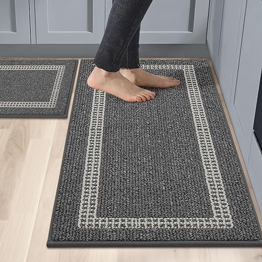 COSY HOMEER Alfombras de cocina 2 piezas, alfombra de cocina lavable antideslizante, alfombrillas de cocina, alfombra de cocina lavable a máquina para la cocina (50 x 75 cm + 50 x 120 cm, Negro