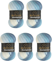 Thumbnail for Wollbiene Moonlight Batik 5 ovillos de 100 g, 500 gramos, para tejer y ganchillo, 20% lana turca, degradado (5500 azul y blanco)
