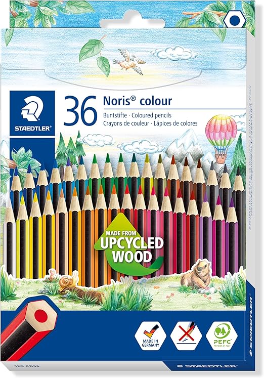 Staedtler Noris 185 CD36 Lápices Ecológicos, Caja Con 36 Lápices de Colores Variados, Multicolor