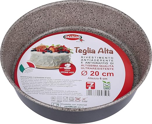 Graziano, Bandeja redonda, fabricada íntegramente en aluminio y dotada de 7 capas de revestimiento antiadherente y antiarañazos, ideal para hacer panes de España y mucho más, sin PFOA, diámetro de 20