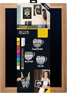SECURIT - Pizarra de Pared "Woody" + Rotulador de Tiza Líquida - Pizarra Doble Cara - Marco de Madera Lacada - 30 x 40 cm - Color Teca