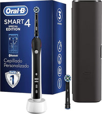 Oral-B Smart 4 Cepillo de Dientes Eléctrico con Mango Recargable, Tecnología Braun, 2 Cabezales de Recambio, Conexión con Bluetooth y Funda de Viaje, 4500N - Negro