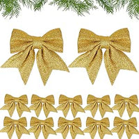12pcs Lazos Dorados para Árbol de Navidad 15cm con Purpurina Decoración Navidad Adornos Navideños