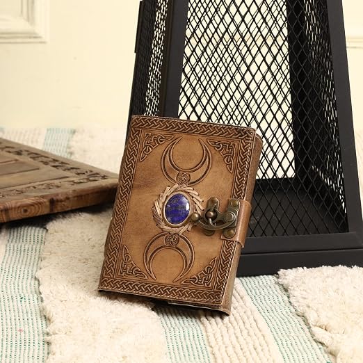 ALCRAFT Cuaderno de hechizos de cuero vintage con triple luna celta, libro de sombras, para hombres y mujeres, cuaderno de escritura