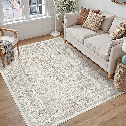 HUGEAR Alfombra Salon Taupe Multi Antideslizante Alfombras Lavables en Lavadora Tapetes para Sala 150x210cm Habitacion Dormitorio Comedor Flor Vintage Grande Tapete Pelo Corto tapete Quarto