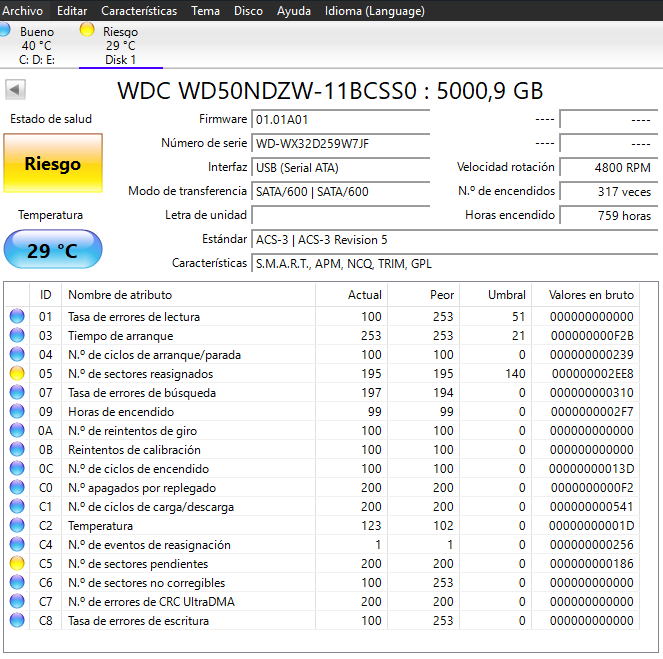 Disco duro externo WD Elements de 5 TB, USB 3.2/3.0, portátil.