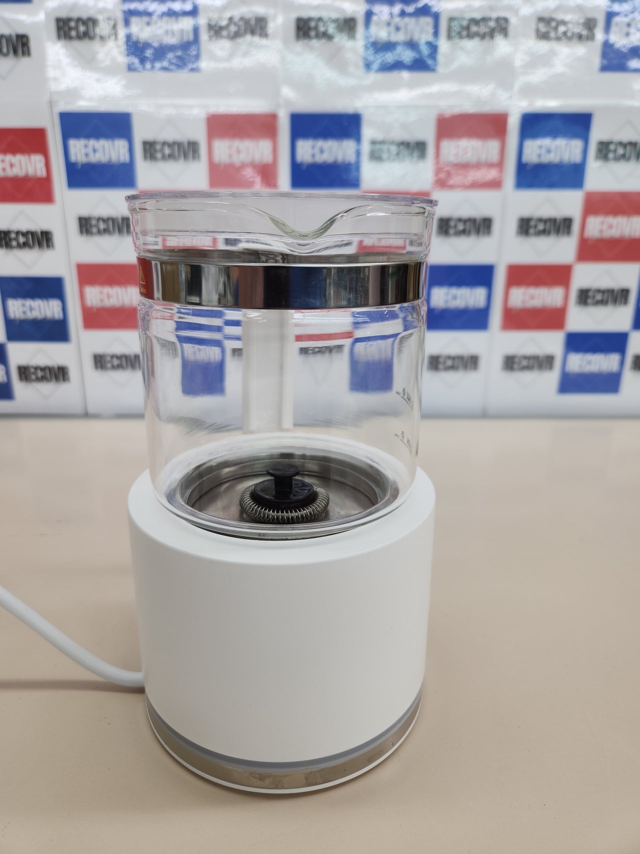 Espumador 50 ml 4 en 1 función,de leche eléctrico, Milk Frother de cristal, bonito para ver, 2apuchino o 300 ml leche caliente, diseño dividido, blanco Morpilot