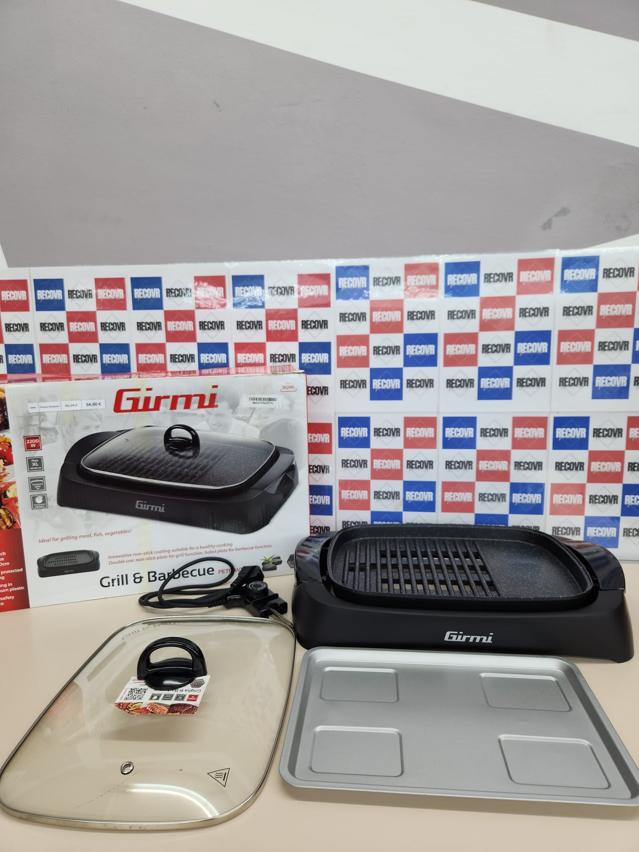Girmi BQ90 Griglia & Barbecue - Tapa de vidrio templado, ajuste de temperatura, 2200 W, negro