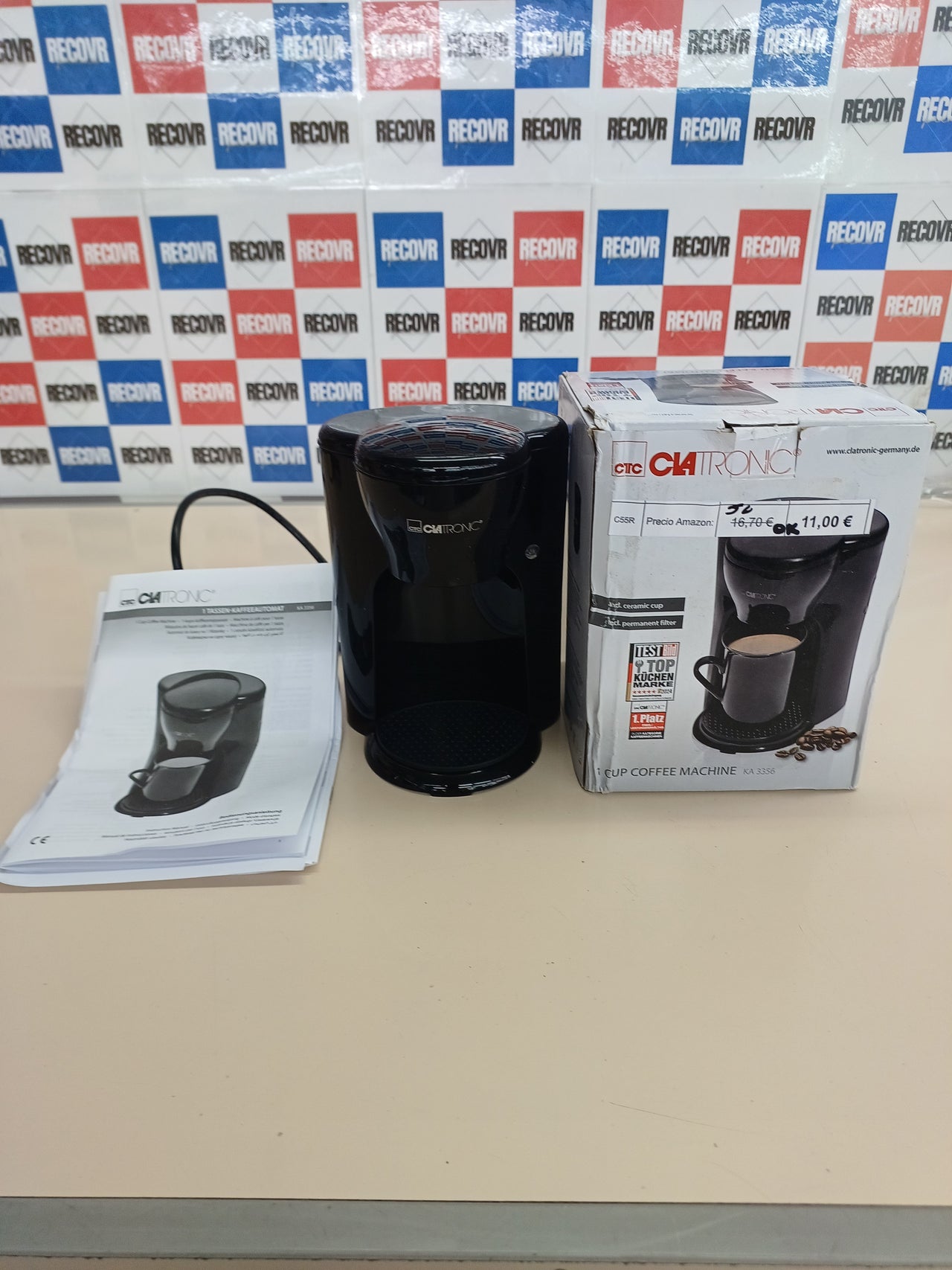 Cafetera de goteo 1 taza filtro permanente 330 W Clatronic
