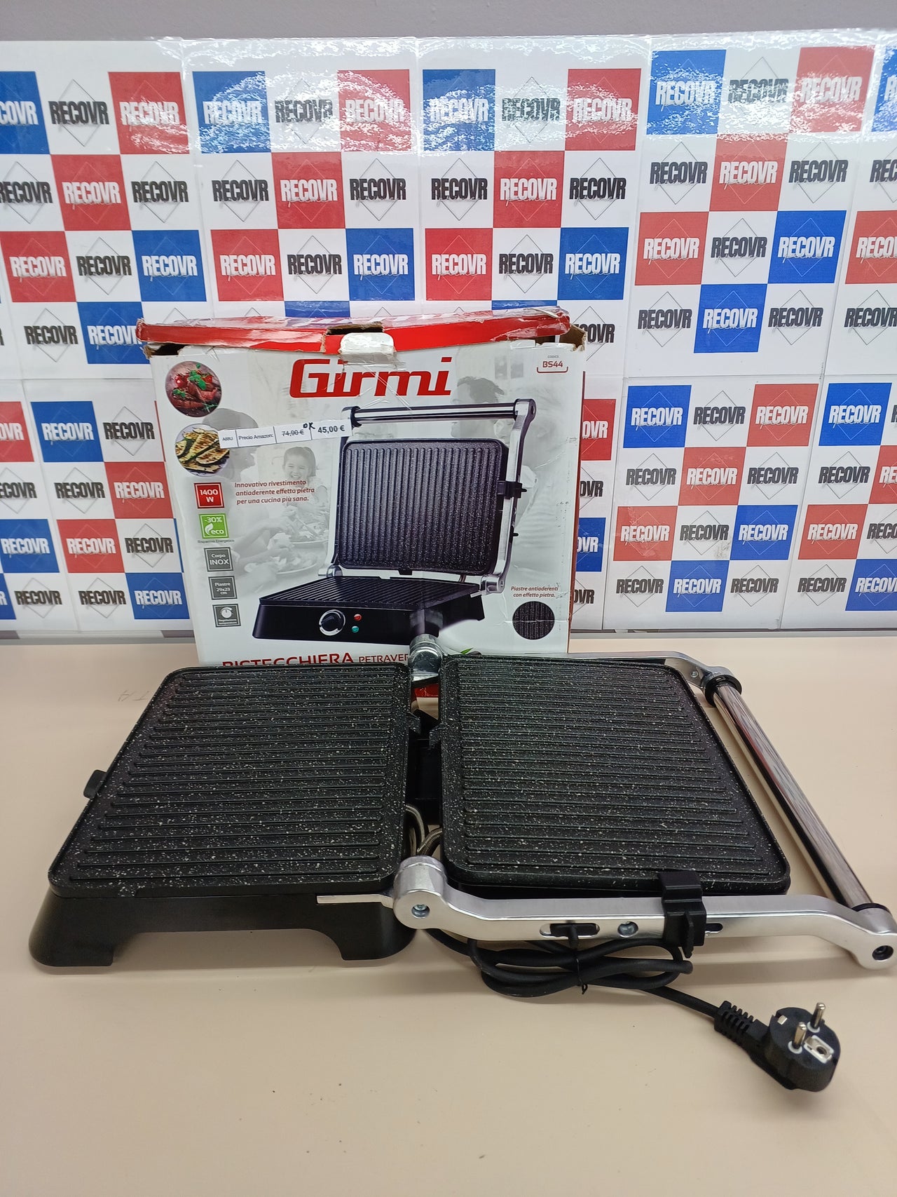 Parrilla 29,3 x 23 cm efecto Petravera, cuerpo inoxidable, placas  Girmi