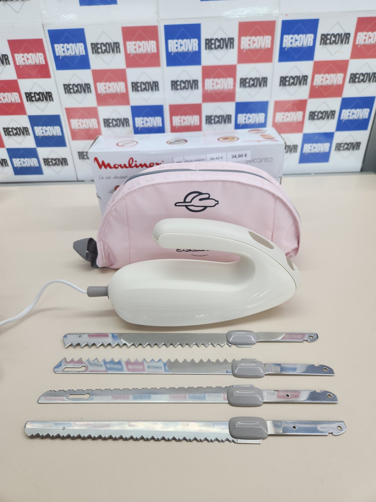 Cuchillo eléctrico 100W, con botón de eyección de las cuchillas, acero inoxidable, blanco Moulinex Secanto DJAC41