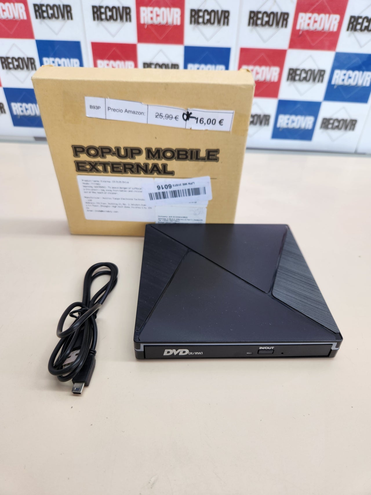 Lector DVD externo USB-C/USB 3.0 con grabador
