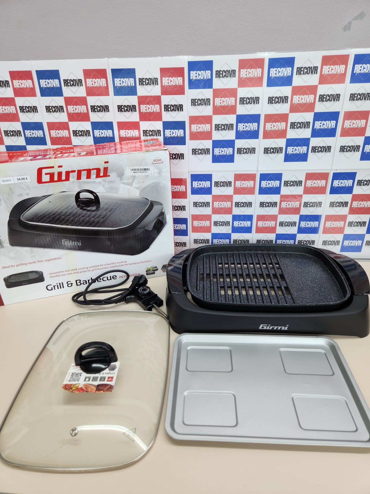 Girmi BQ90 Griglia & Barbecue - Tapa de vidrio templado, ajuste de temperatura, 2200 W, negro