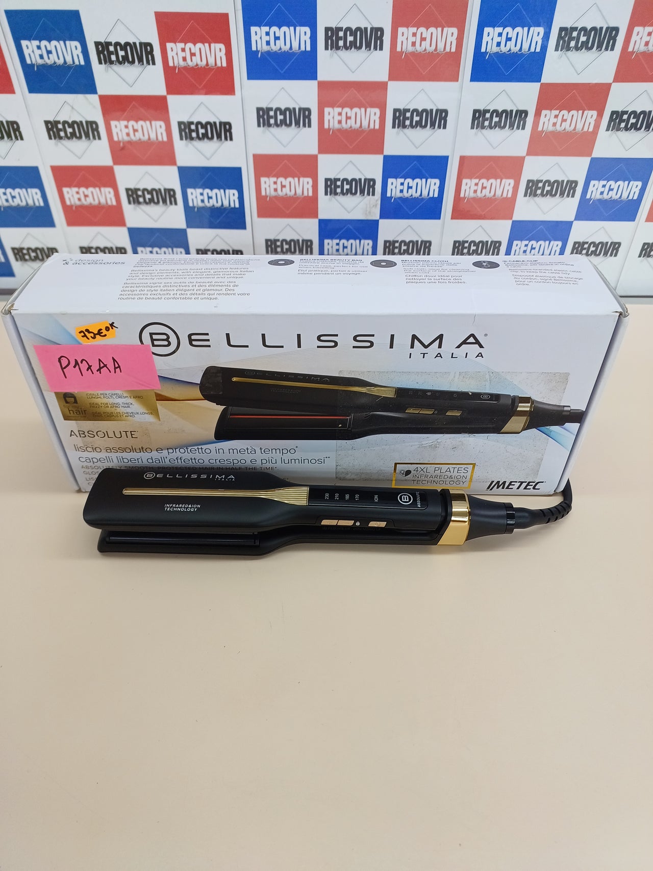 Bellissima Absolute Plancha Flexible de Infrarrojos, 4 Elementos Calefactores, Revestimiento de Cerámica y Queratina, 4 Temperaturas, Diseño Redondeado, Calentamiento Rápido, Bolsa de Belleza