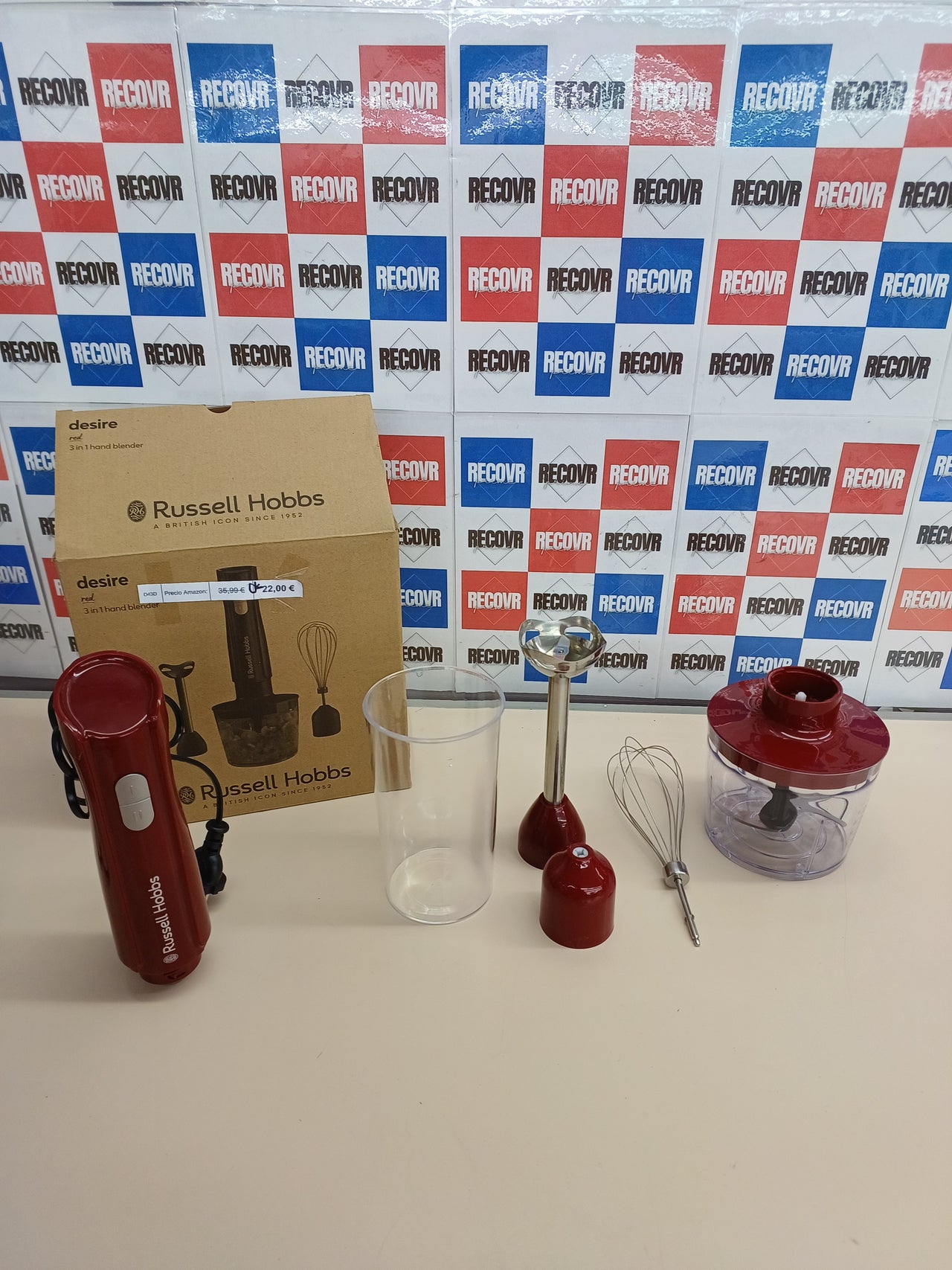 Batidora mano 3 en 1 con accesorios acero rojo - Russell Hobbs