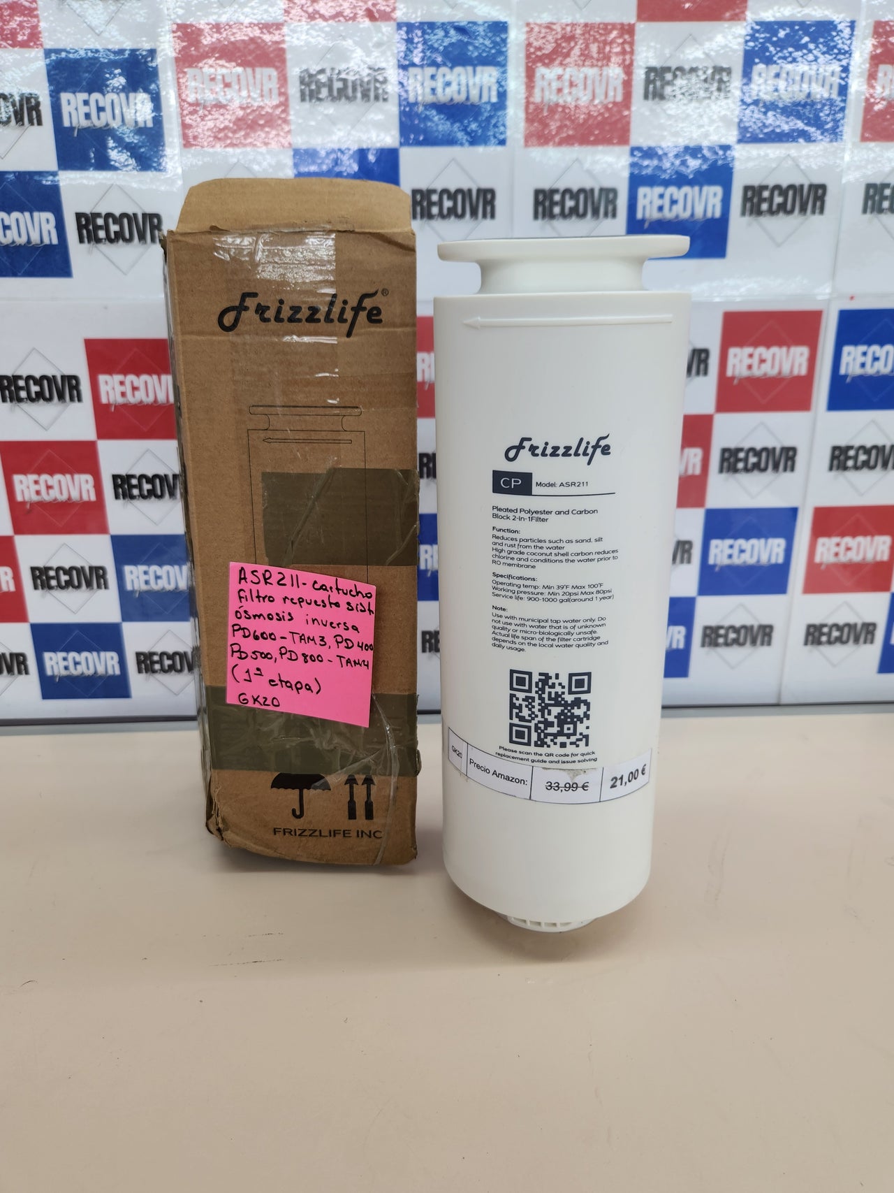 Cartucho de Filtro de Repuesto para Sistema de Ósmosis Inversa - Frizzlife ASR211 - PD600-TAM3, PD400, PD500, PD800-TAM4 (1ª etapa)