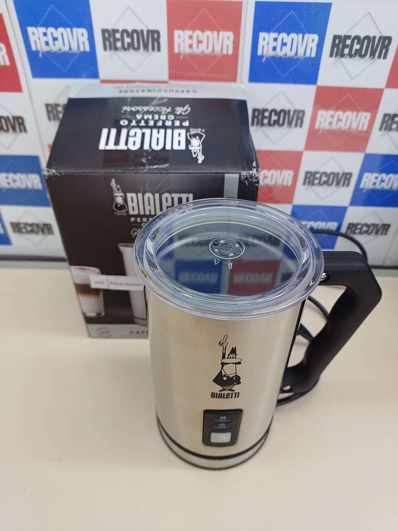 Batidor leche 500W, 240ml, Eléctrico Leche Frother, 1 taza, Inoxidable Acero, Plata / Negro Bialetti 0004430