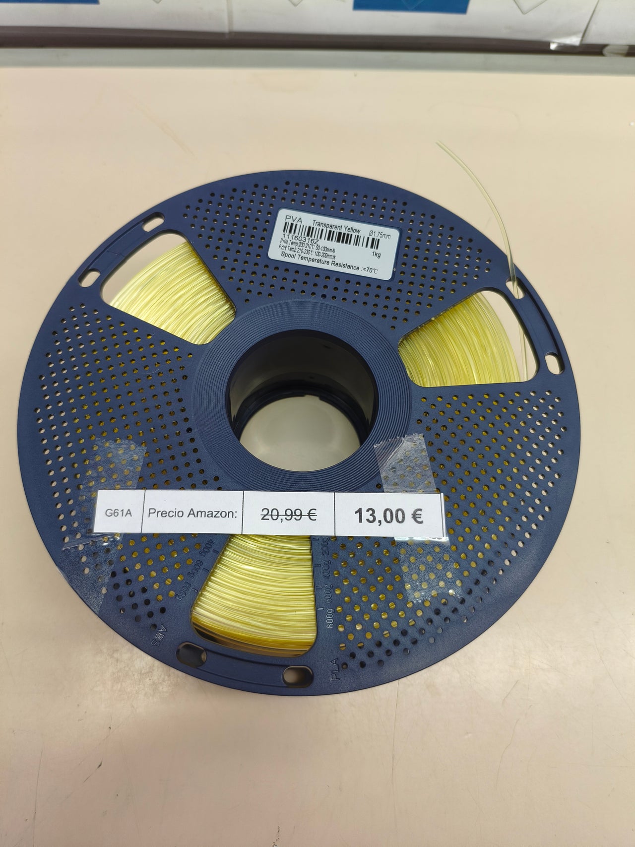 Filamento PLA para impresora 3D, 1,75 mm, 1 kg.