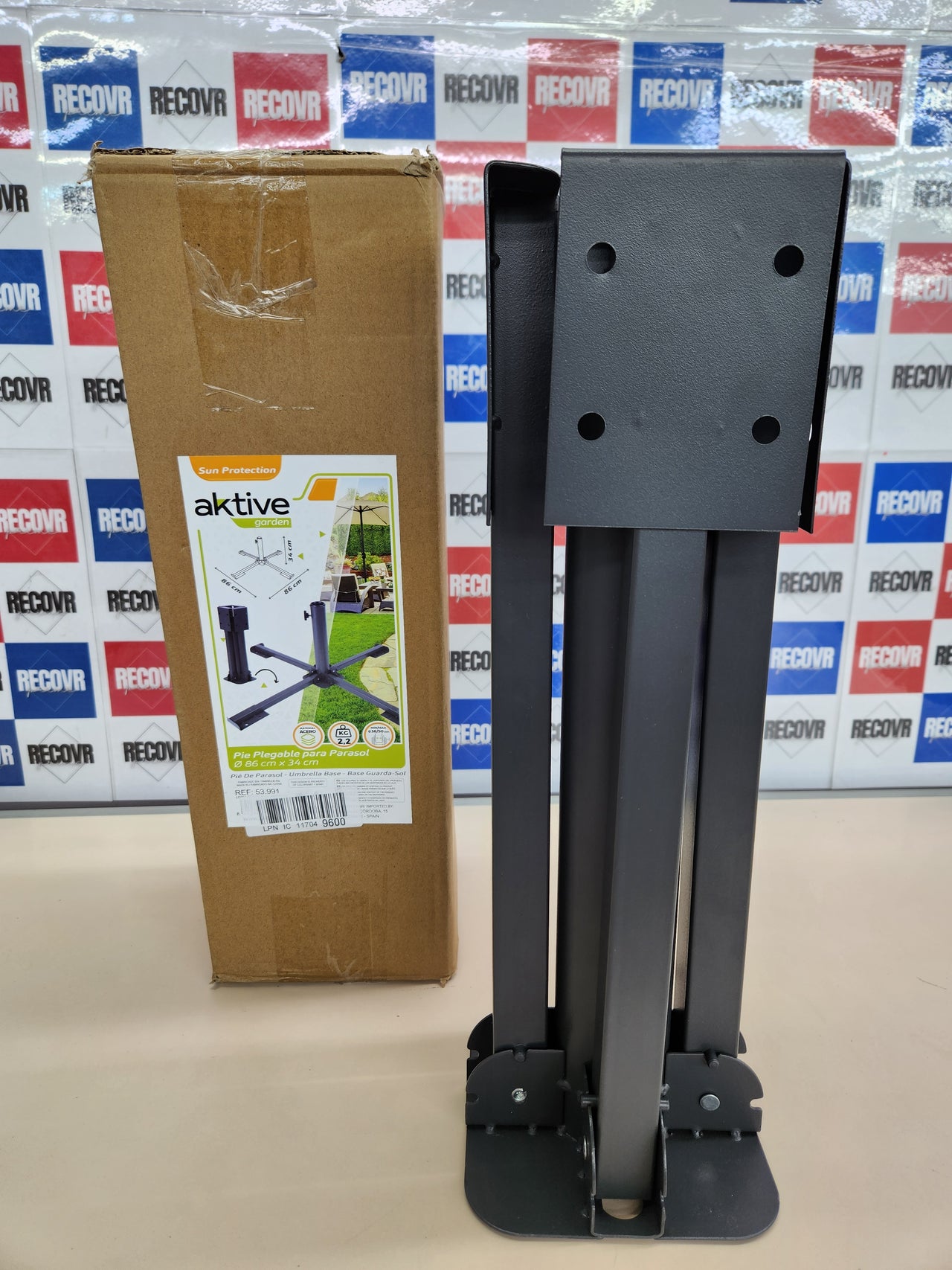 Base plegable de Metal para Sombrilla – Aktive 53991, tubo ajustable 35–38 mm