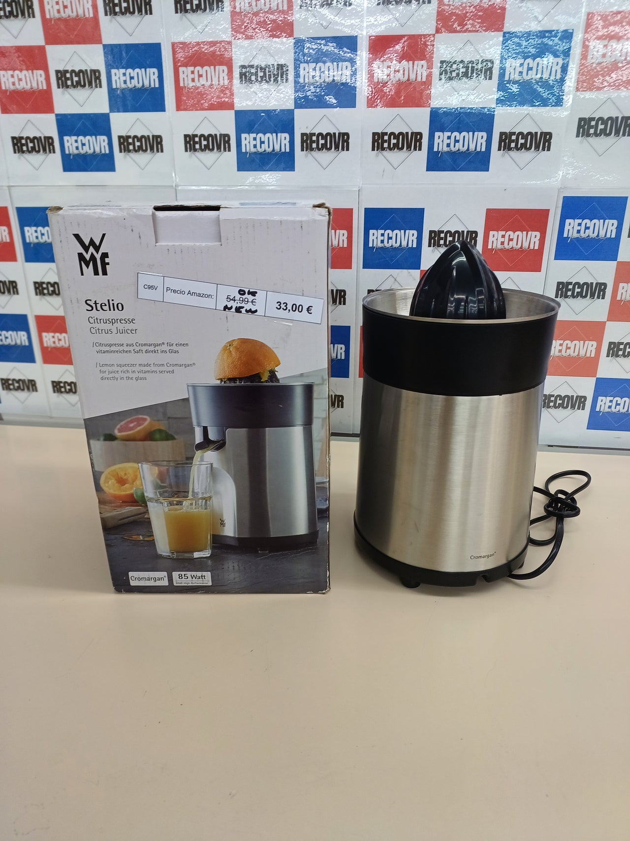 Exprimidor 85W acero inoxidable con 2 conos WMF