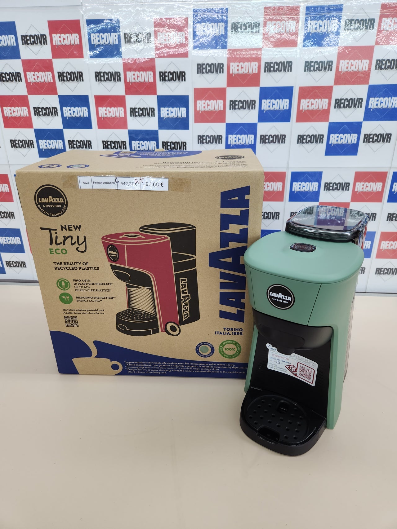 Cafetera 64 cápsulas 1450W 0,6 litros Tiny Eco verde ¡Tierra! Surtidas, cafetera expreso de plástico reciclad0, 220-240 V, 50/60 Hz,  Lavazza, A Modo Mio