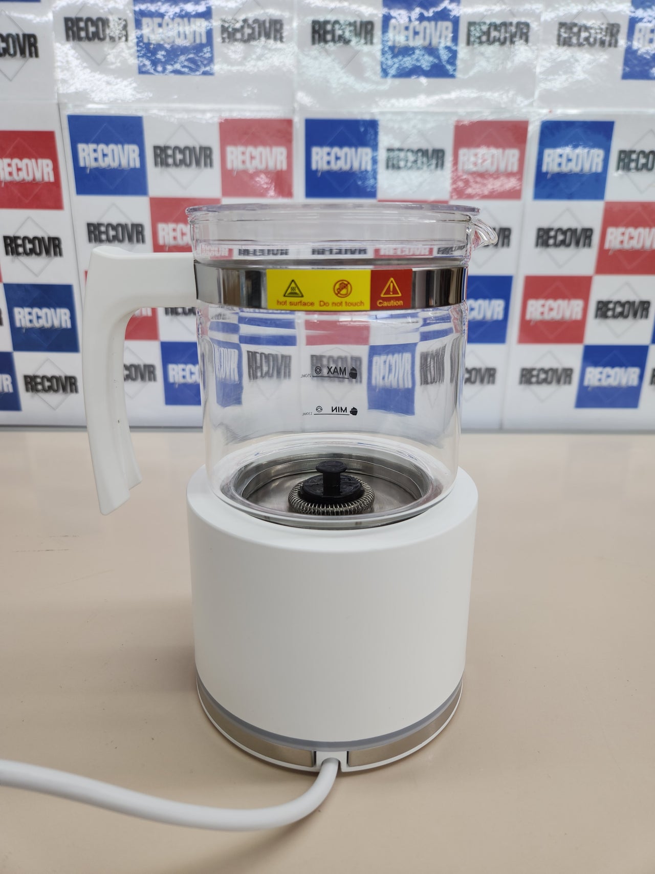 Espumador 50 ml 4 en 1 función,de leche eléctrico, Milk Frother de cristal, bonito para ver, 2apuchino o 300 ml leche caliente, diseño dividido, blanco Morpilot