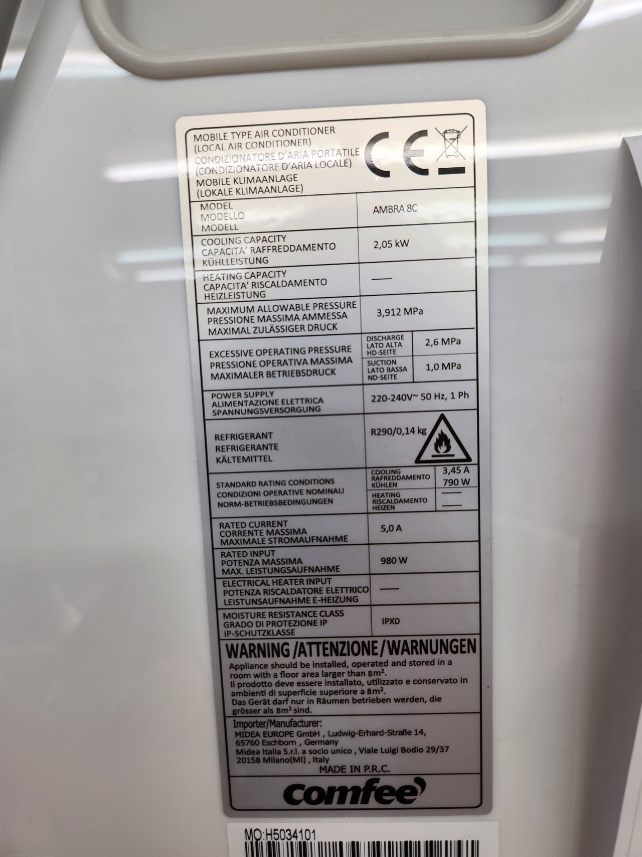 Aire acondicionado portátil Comfee AMBRA 8C 7000 BTU Clase A