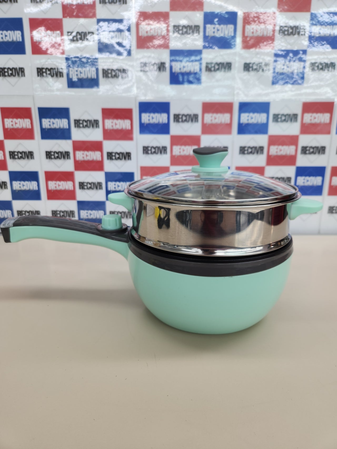 Audecook Olla eléctrica con vaporera, 20cm sartén eléctrica antiadherente, cazuela eléctrica pequeña para viajes, hotel, estudio - Verde