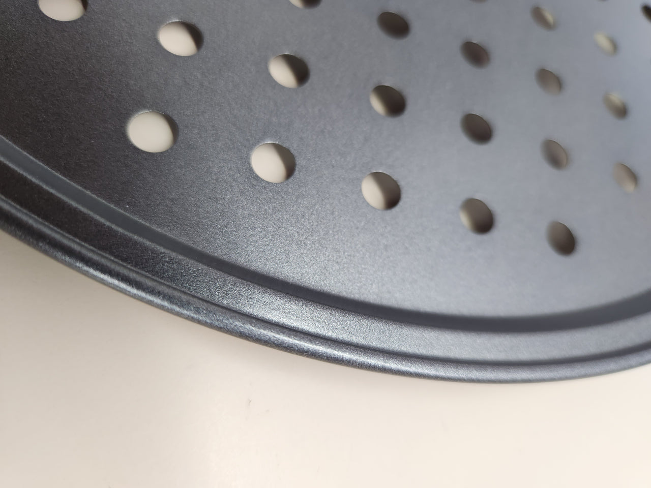 Set 4 Bandejas Pizza, Redondas, Moldes Horno Perforados, Antiadherentes, ∅32 cm, Acero, Masa Casera, Antracita Relaxdays Knusper