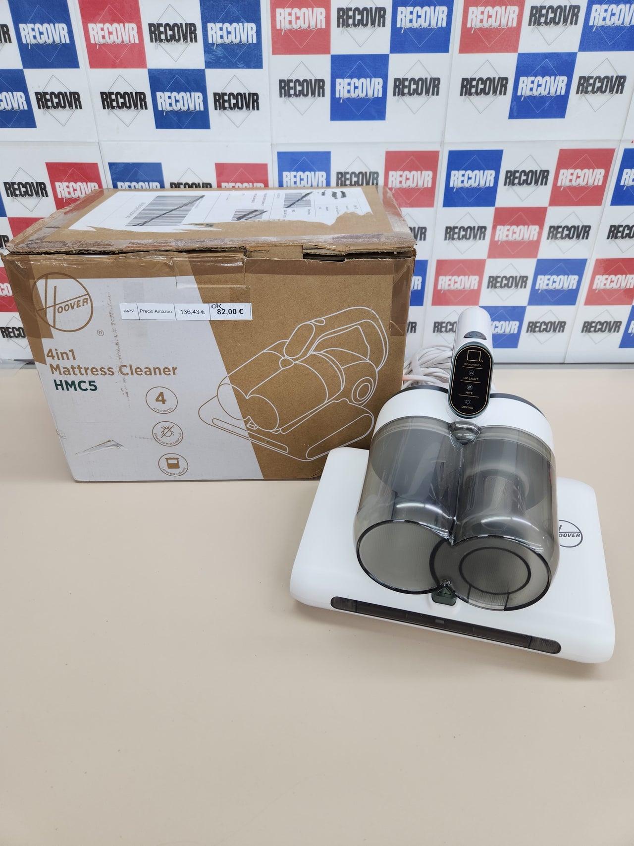 Hoover Ultravortex 2.0 Aspirador de Mano Especial Colchones con Sensor de Polvo, 4 en 1, Antiácaros y Antibacterias, Luz UV-C, Especial Alergias, Función Secado, Previene el Moho, Ligero [HMC510UV]