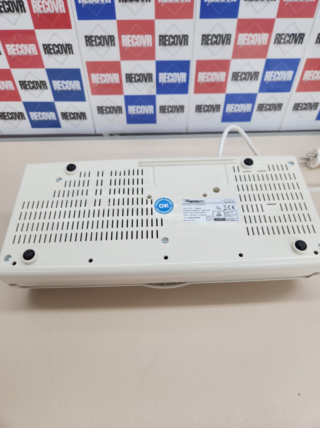 Envasadora al Vacío Automático Reber 9340N 18Lt/Min, 250W, Aparato de  Salvaspesa,-830MB, , Color Blanco