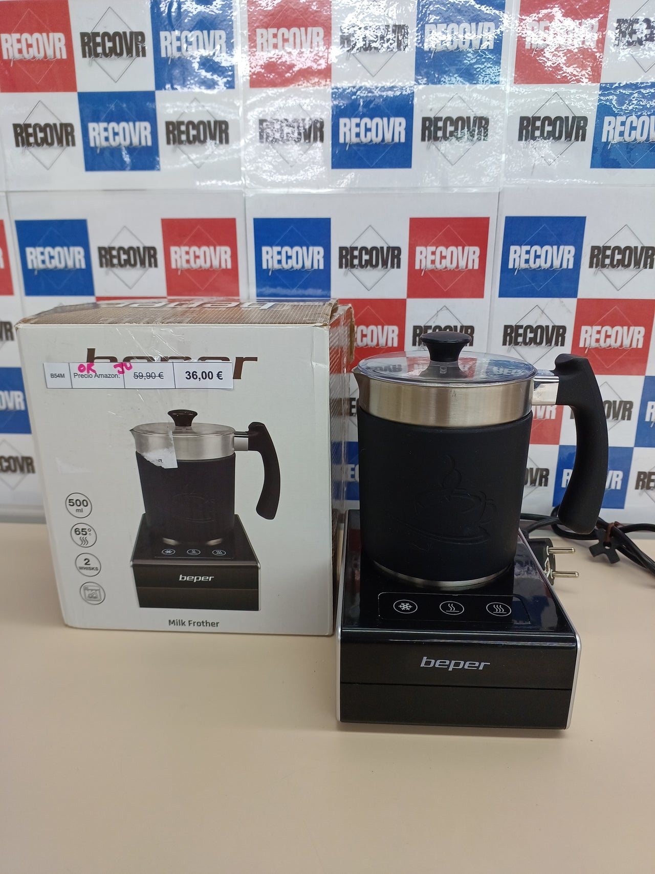 Espumador Leche 650 W automático magnético 500 ml, ABS, Negro