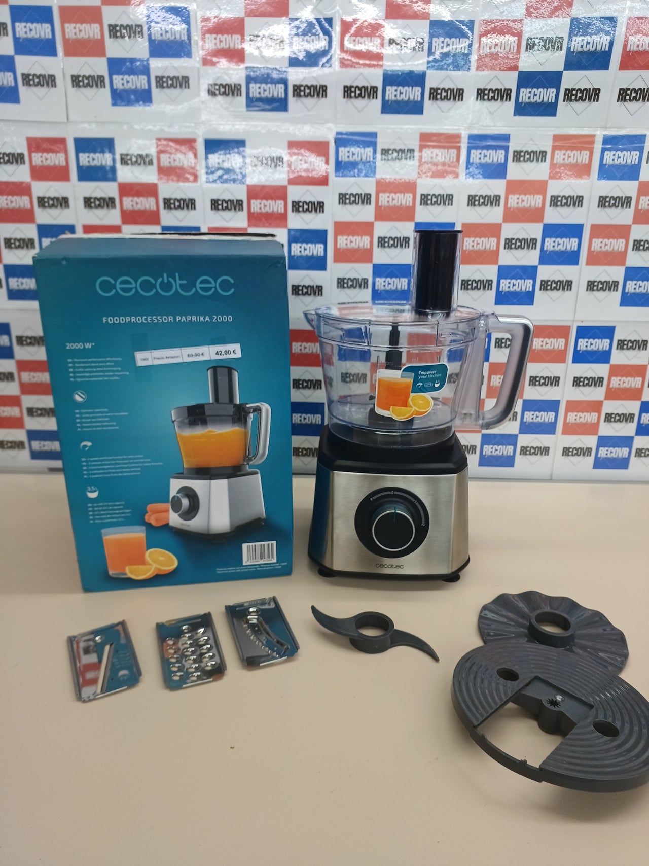 Procesador alimentos 3,5 L 2000W con accesorios Cecotec