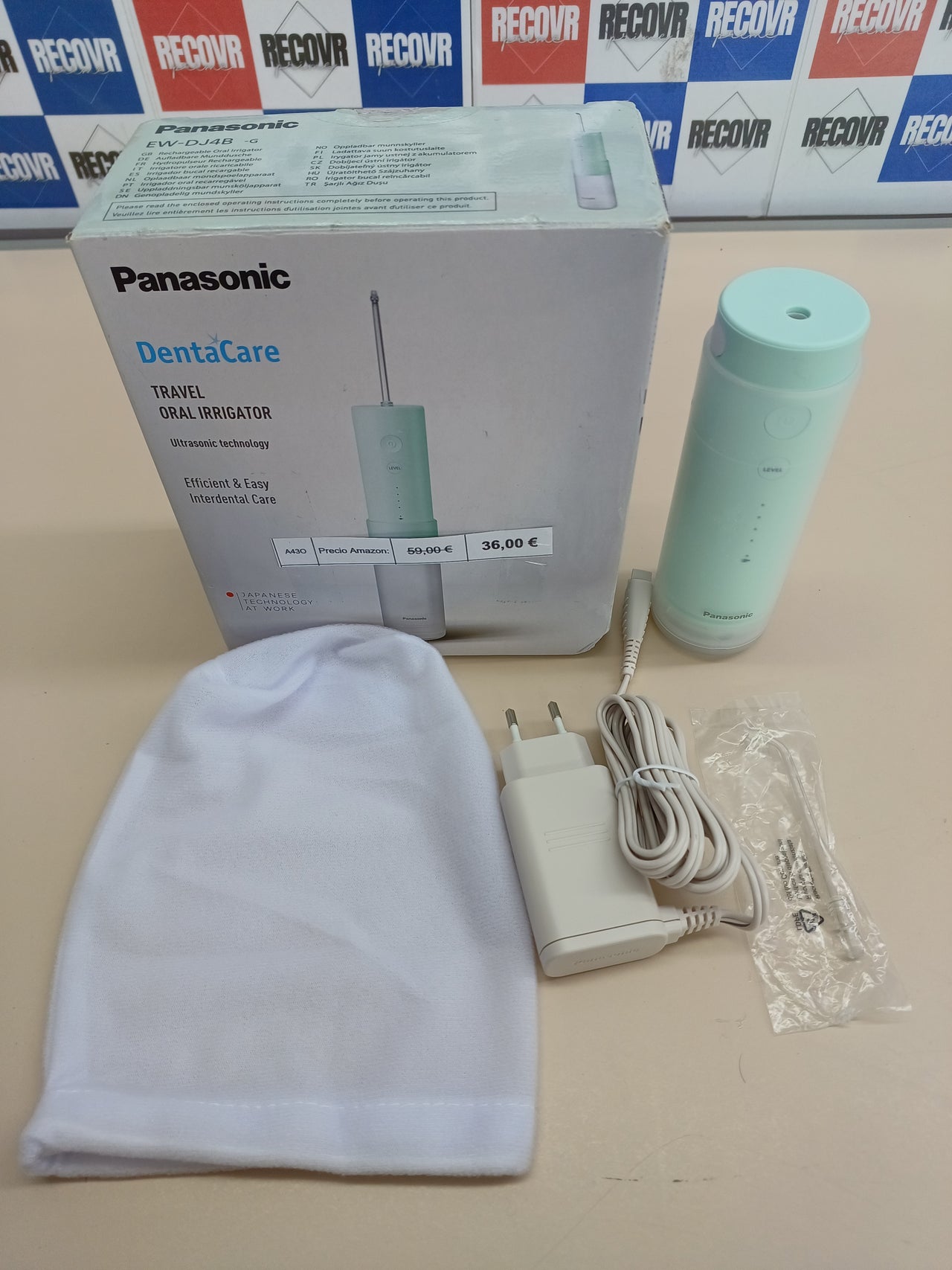 Panasonic EW-DJ4B, Ducha Bucal de Viaje, Recargable con Tecnología de Ultrasonidos, Depósito de Agua de 150 ml, Carga Rápida en 1 Hora
