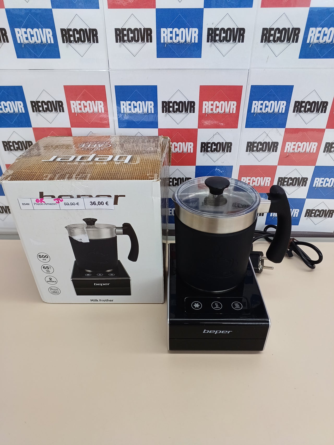 Espumador Leche 650 W automático magnético 500 ml, ABS, Negro