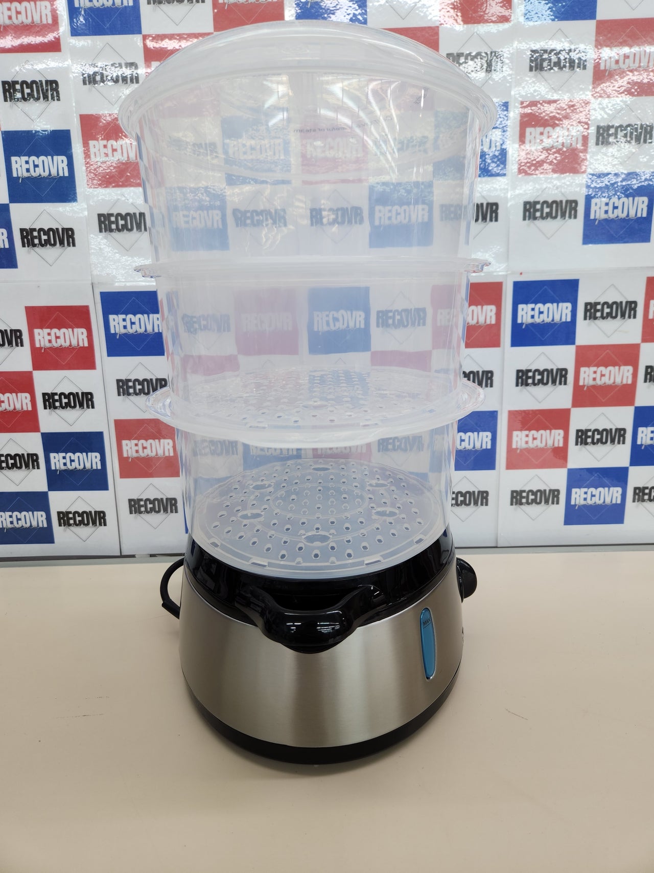 Vaporera 800 W, 60 minutos temporizador, eléctrica Vapovita 3000 Inox, 3 recipientes Independientes, Cuenco para Preparar arroz, Soportes para cocer Huevos, 2 entradas Laterales de Agua, Gris,  Cecotec