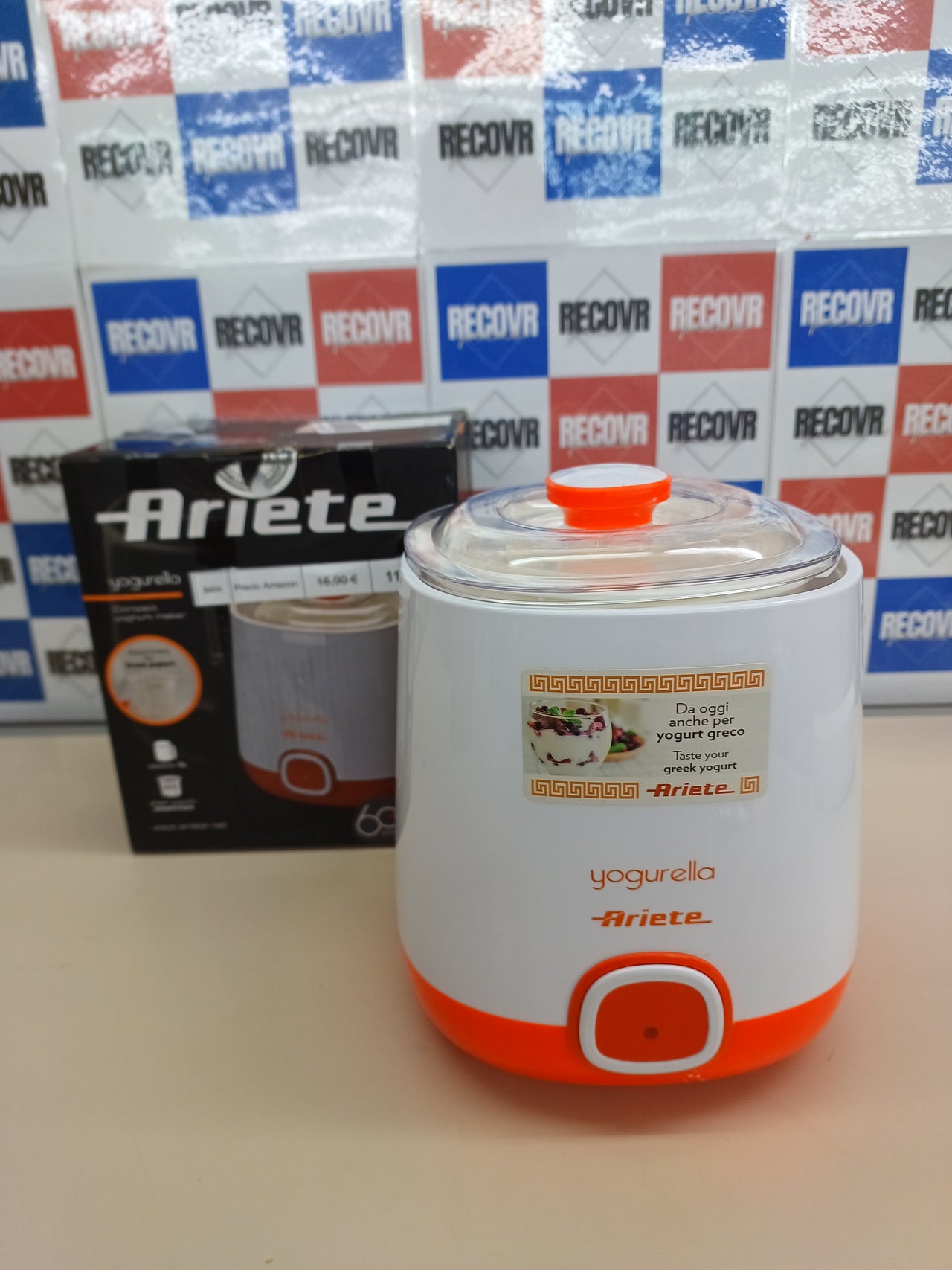 Yogurtera, 1 litro, 20 W, 12 Horas preparación, Tapa Doble, diseño Compacto Apto lavavajillas, Plástico, Blanco/Naranja Ariete 621