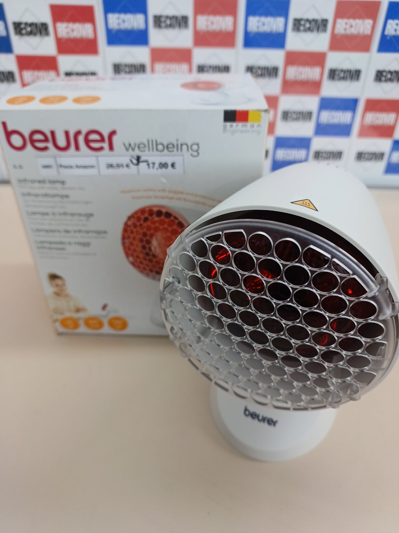Beurer IL 11 Lámpara de infrarrojos con rejilla protectora, dispositivo médico con calor calmante para uso en resfriados y tensiones musculares, 5 niveles de inclinación