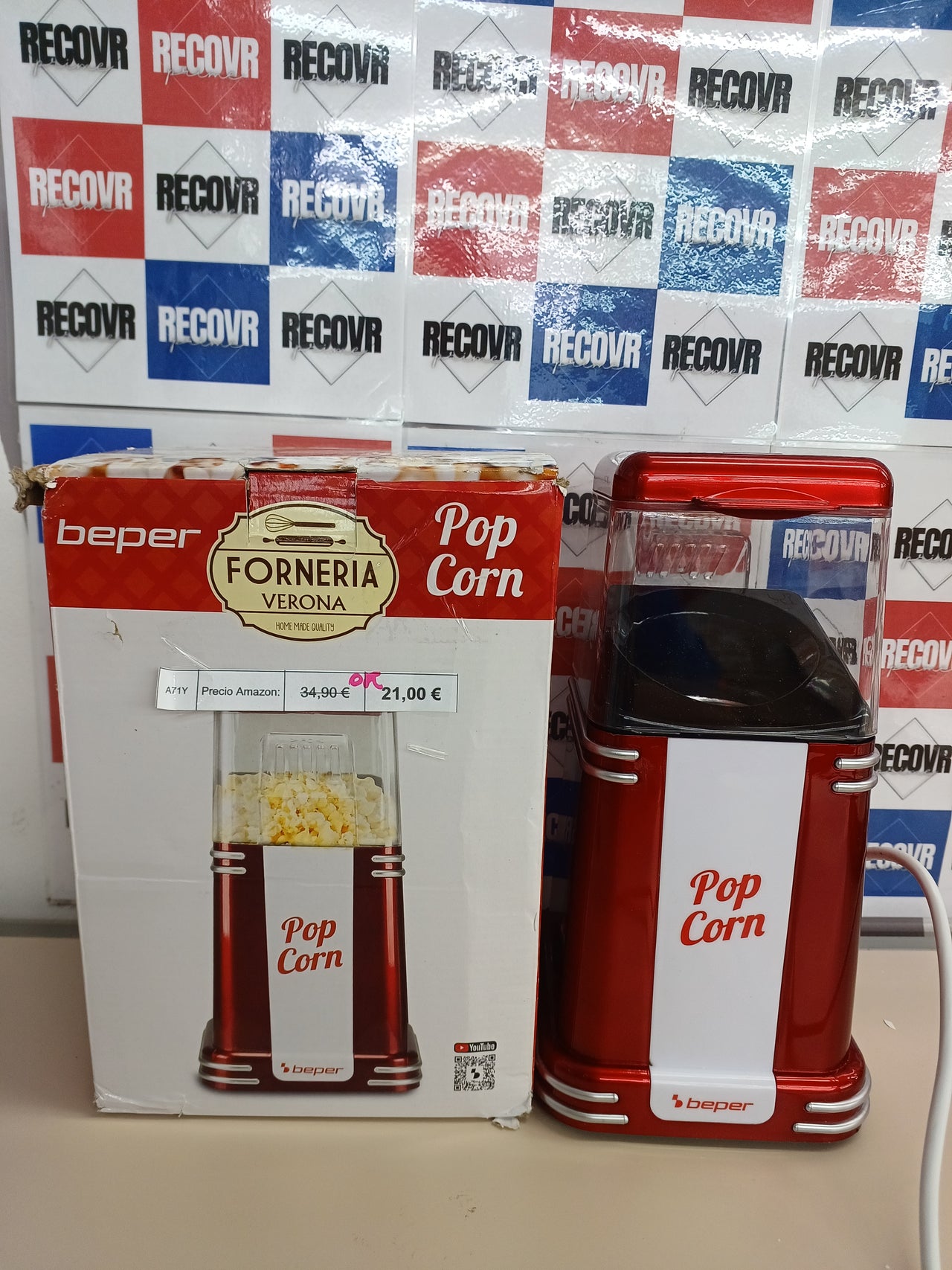 Palomotera 630 W, 260 milliliters, Plastic, Blanco/Rojo BEPER 90.590 Pop Corn Retro