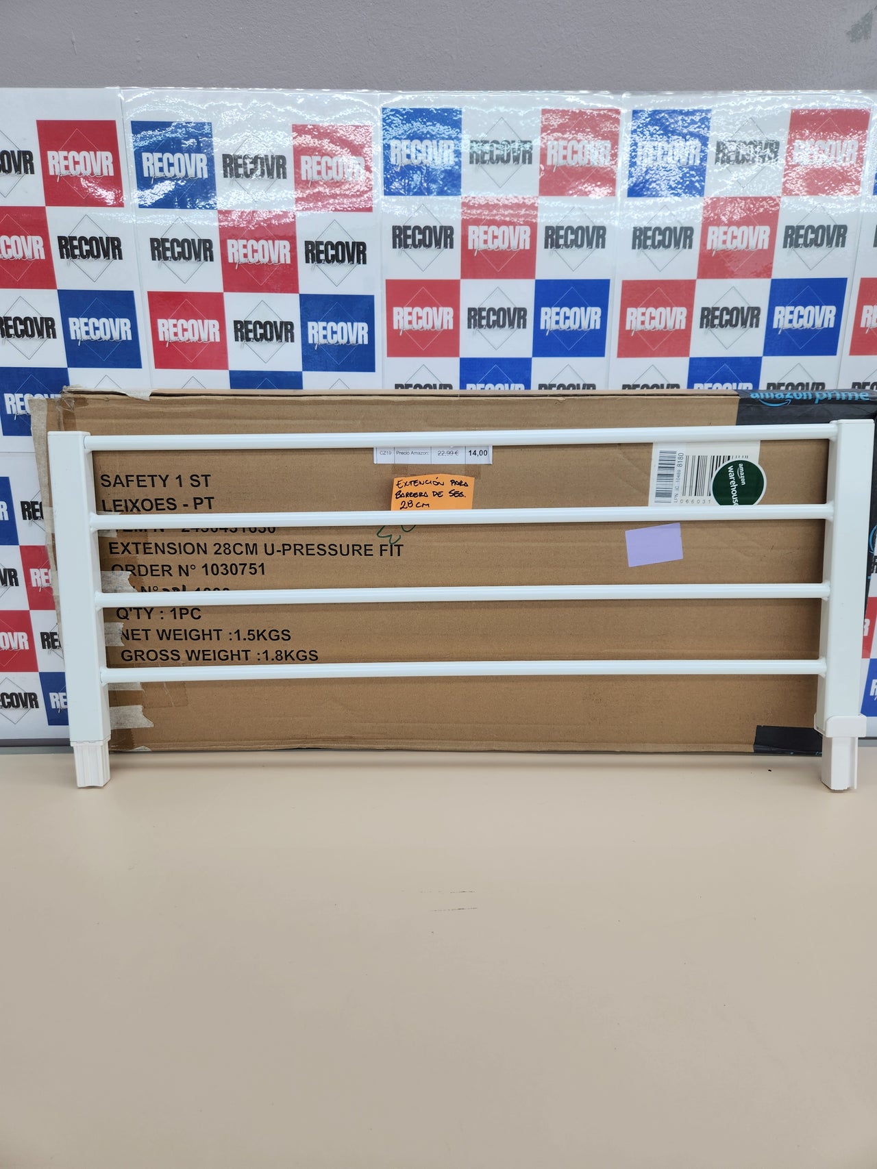 Barrera Metálica 28cm, Sin Taladros, Extensión Valla Seguridad Infantil, Fácil Instalar, Extensión Barrera Seguridad Niños Escalera, Ajuste a Presión, Blanco