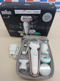 Thumbnail for Braun Silk-épil 9 SkinSpa - Set todo en uno, depiladora para mujer, depiladora de larga duración, cabezal de afeitado, cabezal de masaje, color blanco y rosa