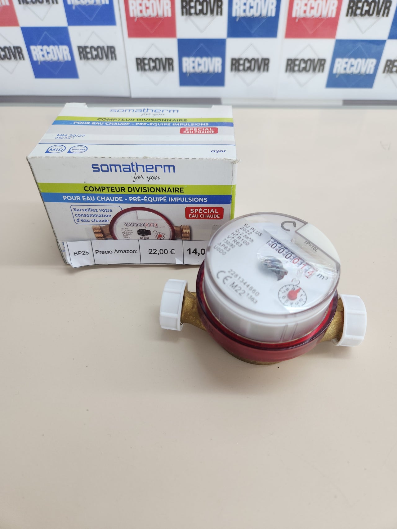 Medidor 15 mm  Agua Caliente SOMATHERM – Chorro Único, Rosca 20/27, Lectura 8 Dígitos, MID, Esfera Orientable, Sensor de Pulso