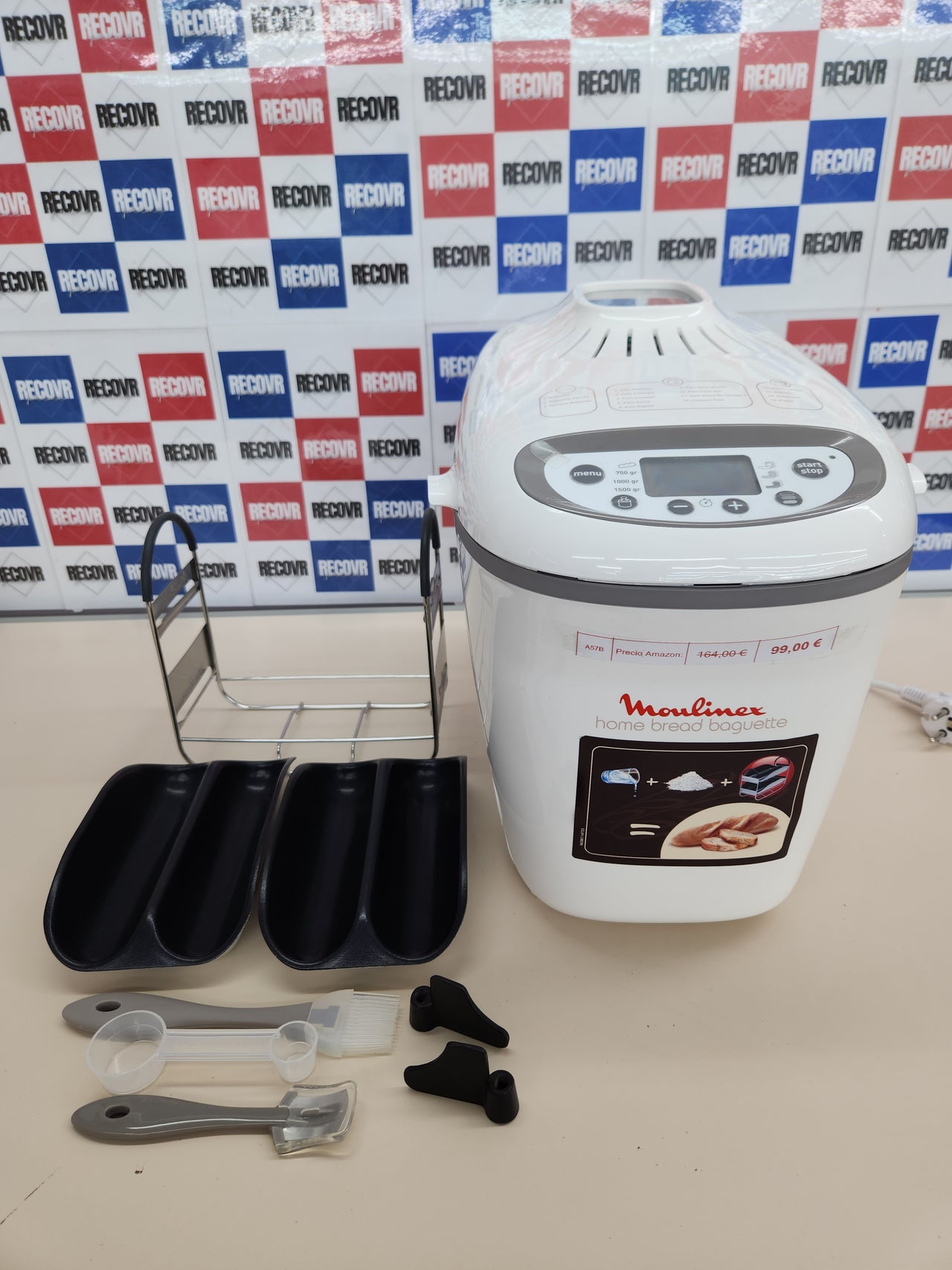 Moulinex OW6101 Home Baguette - Panificadora de 1650 W, 16 programas, hasta 1.5 kg, inicio programado, mantenimiento caliente, incluye bandejas para baguette, 2 aspas amasar y recetario, blanco