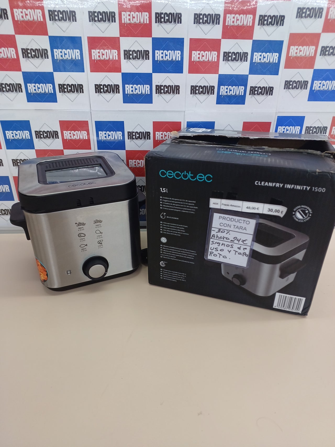 Freidora Eléctrica Cecotec CleanFry Infinity 1500 – 1,5 L, 900W, Filtro OilCleaner, Cubeta Antiadherente